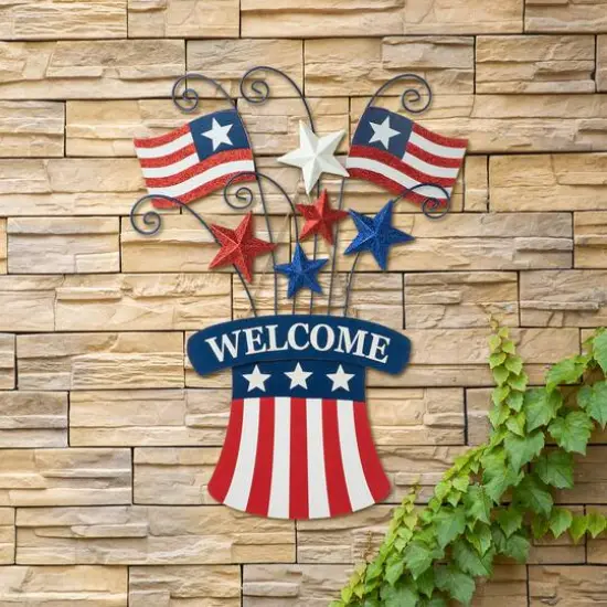 Glitzhome&reg; 30.25" Wood & Metal Patriotic Flags Yard Stake {6}