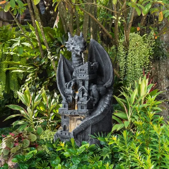 Glitzhome&reg; 36.5" 4-Tier Gothic Dragon Sculptural Outdoor Fountain with LED Light {4}