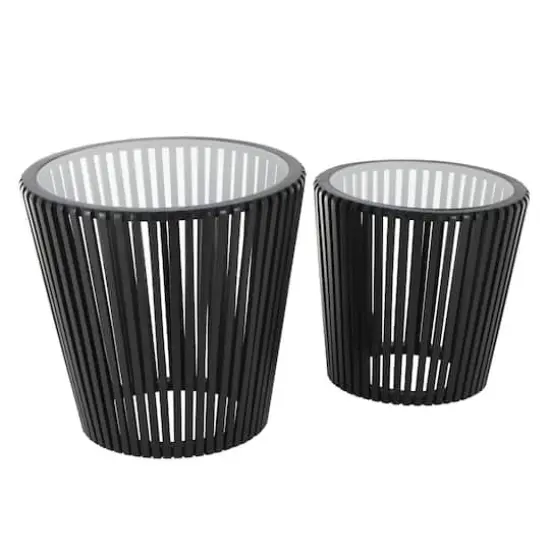 Black Wood Cage Inspired Accent Table with Clear Glass Tabletop Set {3}