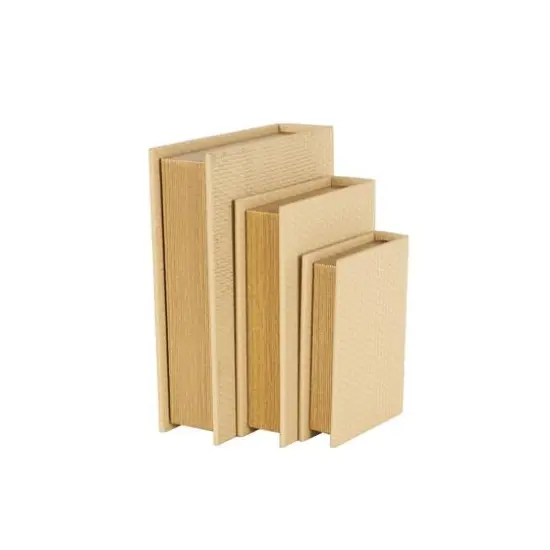 Faux Leather Geometric Woven Grid Book Storage Box Set Beige {7}