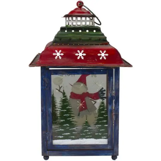 15" Red, Green & Blue Snowman Christmas Lantern {8}