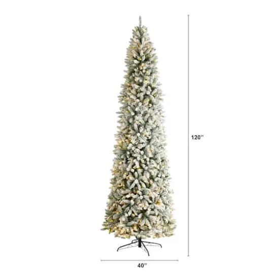 10ft. Pre-Lit Slim Flocked Montreal Fir Artificial Christmas Tree, White LED Lights {5}