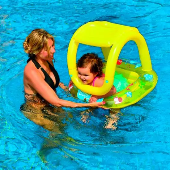 Pool Central&reg; 29" Yellow Inflatable Sea Life Baby Swimming Pool Boat Float with Sunshade {3}