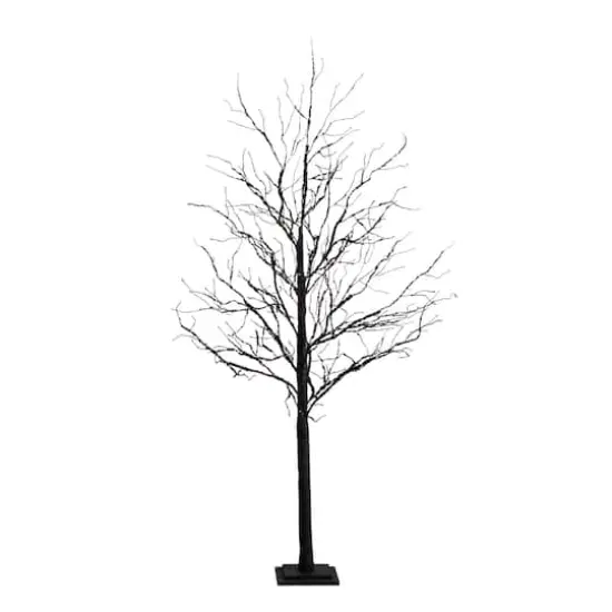 6ft. Orange & Purple LED Pre-Lit Halloween Deluxe Black Twig Artificial Fall Tree {1}