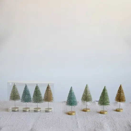 Hello Honey&reg; 6" Metallic Plastic Bottle Brush Tree Set with Wood Bases {3}