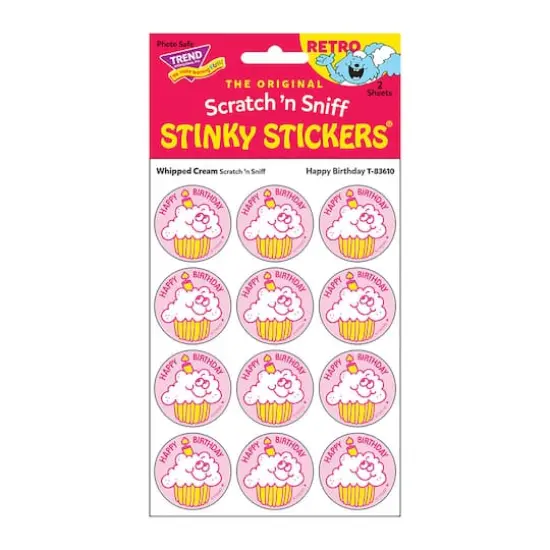 TREND Enterprises® Happy Birthday Whipped Cream Scented Stickers, 6 Packs of 24 {3}