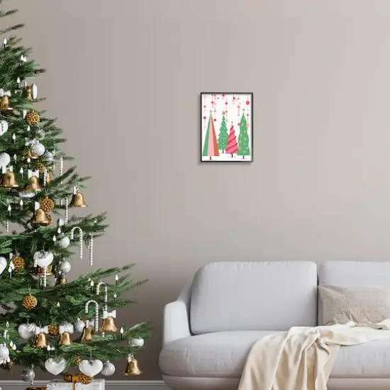 Stupell Industries Pink & Green Christmas Trees Framed Giclee Art Black {3}