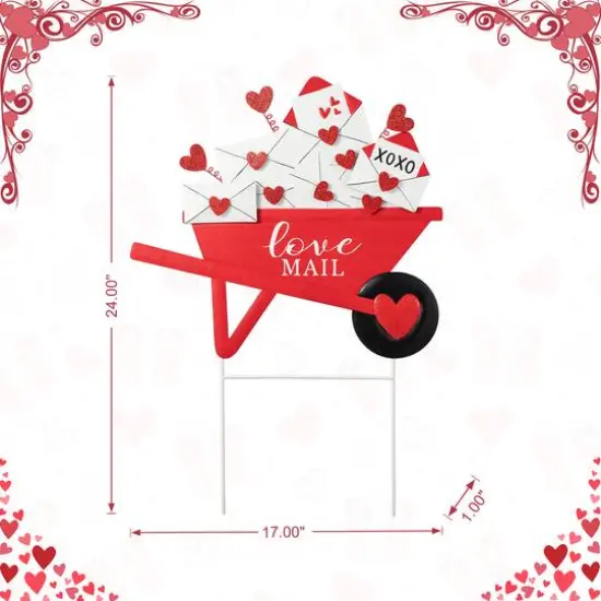 Glitzhome&reg; 24" Valentine's Metal Love Mail Wagon Yard Stake {7}