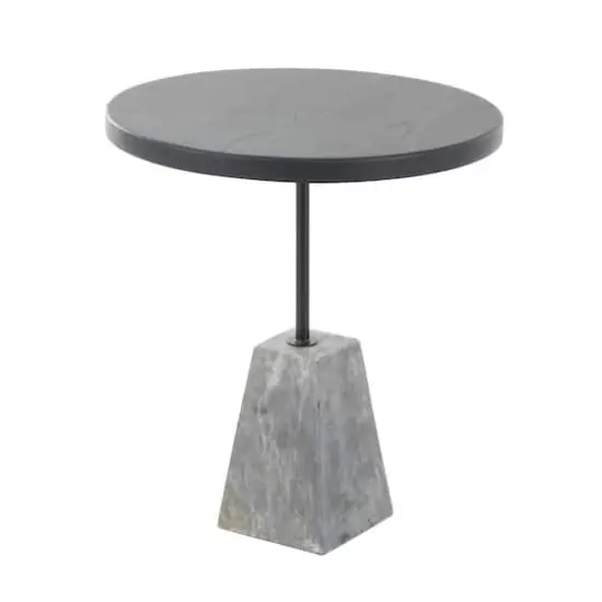 22.5" Black & Gray Wood Accent Table with Marble Pyramid Base {4}