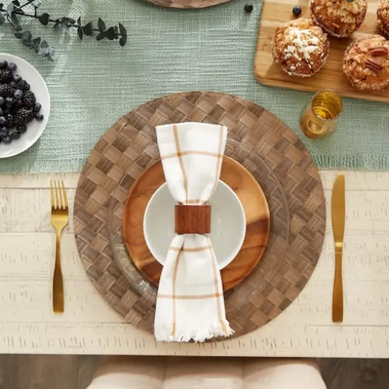 DII&reg; Reversible Round Basket Weave Woven Placemats, 4ct. Leather Brown {6}