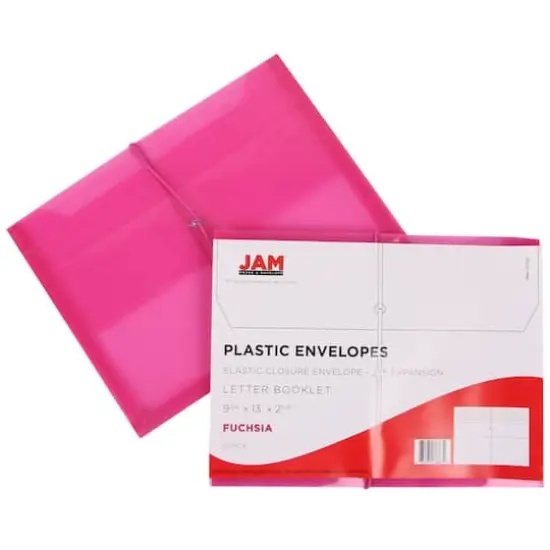 JAM Paper 9.75" x 13" Plastic Elastic Band Closure Expansion Envelopes, 12ct. Pink {6}