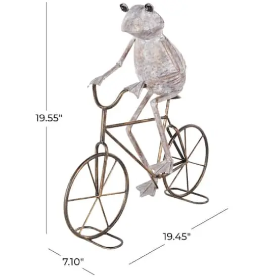 19.5" Frog on Bicycle Metal Garden Sculpture with Gold Accents Copper {5}