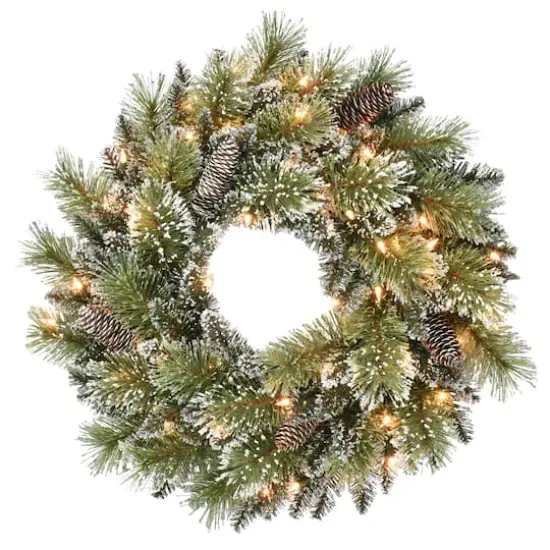 24" Pre-Lit Snowy Wreath {3}