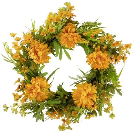 24" Yellow Peony Artificial Fall Harvest Twig Wreath {1}