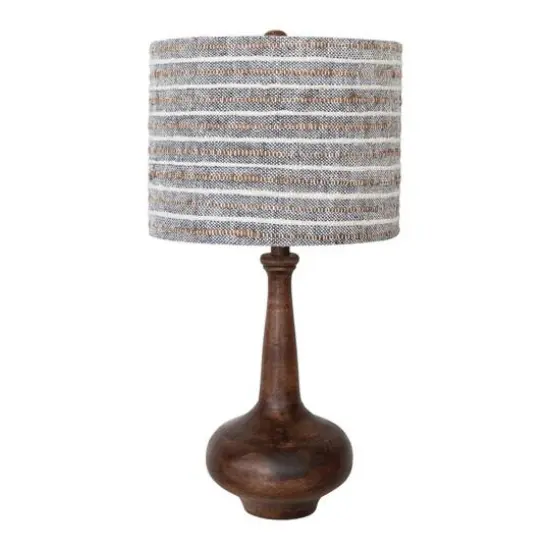 Hello Honey&reg; 28" Mango Wood Table Lamp with Woven Cotton and Linen Striped Shade {1}