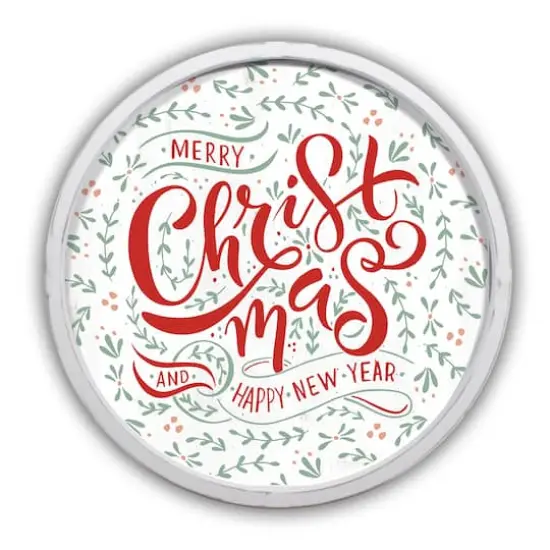 Faded Merry Christmas & Happy New Year Round Wall Art in White Frame {1}