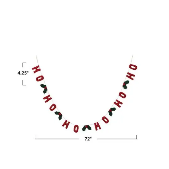 Hello Honey&reg; 6ft. Handmade Wool Felt "HO HO HO" with Holly Leaves & Berries Garland {5}
