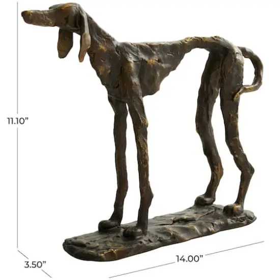 14" Bronze Polystone Distressed Slim Frame Dog Sculpture with Gold Accents {4}