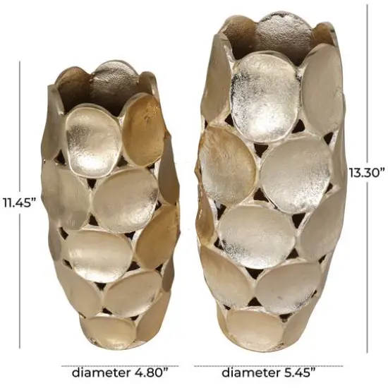 Gold Aluminum Geometric Open Framed Vase with Circular Plates Set {10}