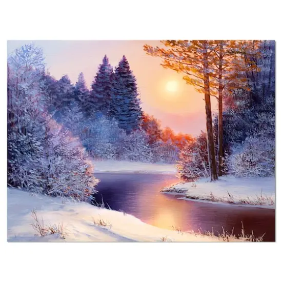 Designart Christmas Forest with River Landscapes Canvas Art {1}