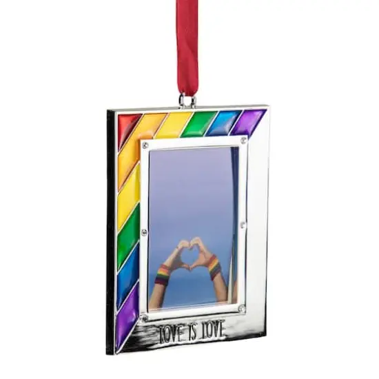 Silver-Plated Love is Love Frame Pride Christmas Ornament with European Crystals {5}