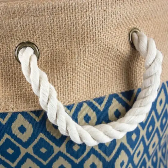DII&reg; 12" Blue Ikat Round Burlap Bin {4}