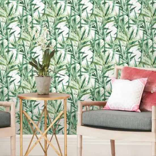 RoomMates Lucky Bamboo Peel & Stick Wallpaper Green/White {6}