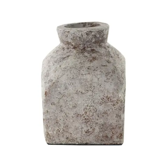 9.75" Brown Ceramic Antique Style Textured Square Vase {5}