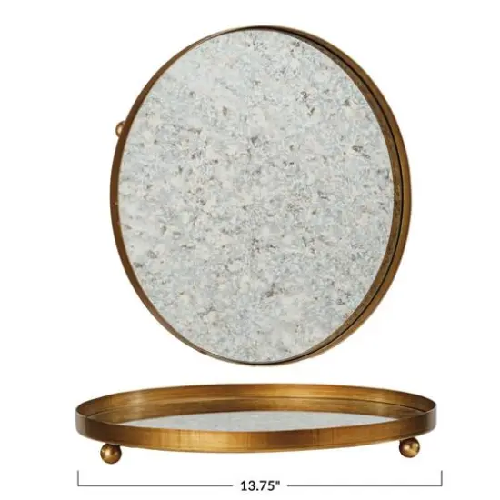 Hello Honey&reg; 13.75" Gold Footed Metal Antiqued Mirror Tray {5}