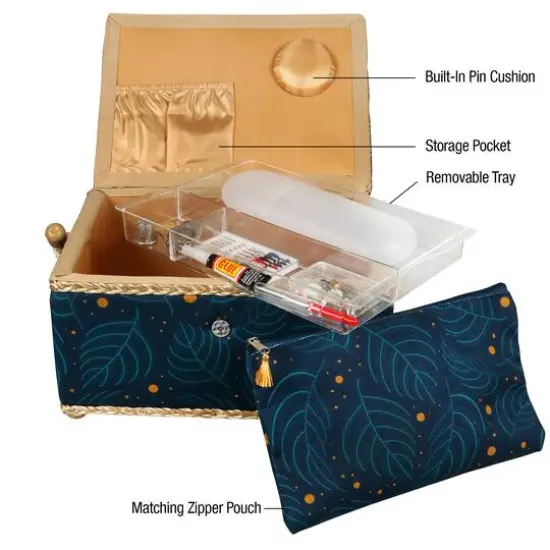 SINGER&reg; Large Leaf Print Sewing Basket with Travel Sewing Kit & Matching Zipper Pouch {3}
