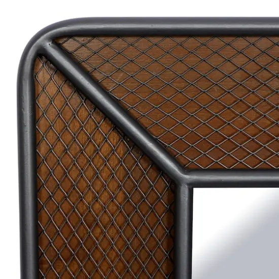 Brown Wood Industrial Wall Mirror, 32" x 32" x 2" {4}