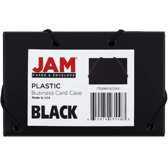 JAM Paper Black Plastic Business Card Holder Case with Round Flap {3}