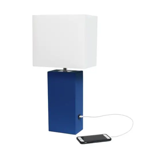 Lalia Home Lexington 21" Leather Table Lamp with USB Charging Port Blue {7}