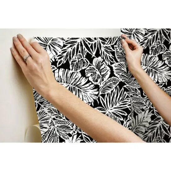 RoomMates Batik Tropical Leaf Peel & Stick Wallpaper Black {10}