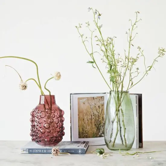 Hello Honey&reg; 8.5" Purple Raised Dots Round Glass Vase {4}