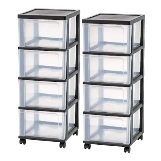 IRIS&reg; 32.5" Black & Clear 4-Drawer Narrow Plastic Storage Carts, 2ct. {1}