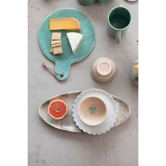 Hello Honey&reg; 13.75" Aqua Round Stoneware Cheese Board with Leather Tie {9}