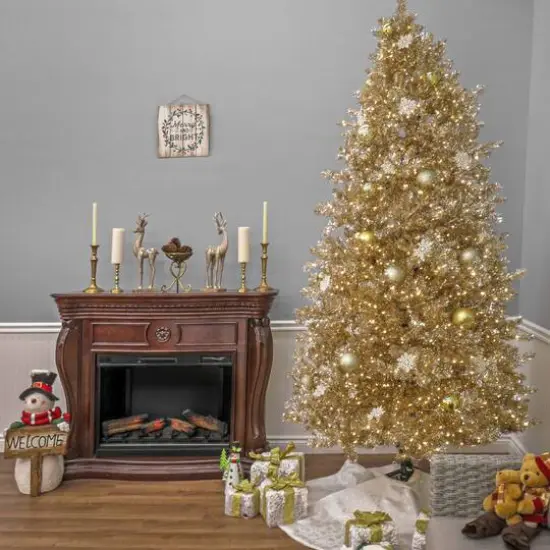 10ft. Pre-Lit Platinum Metallic Evergreen Artificial Christmas Tree {6}