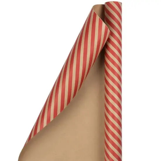 JAM Paper Striped Gift Wrap Brown Kraft and Red {4}