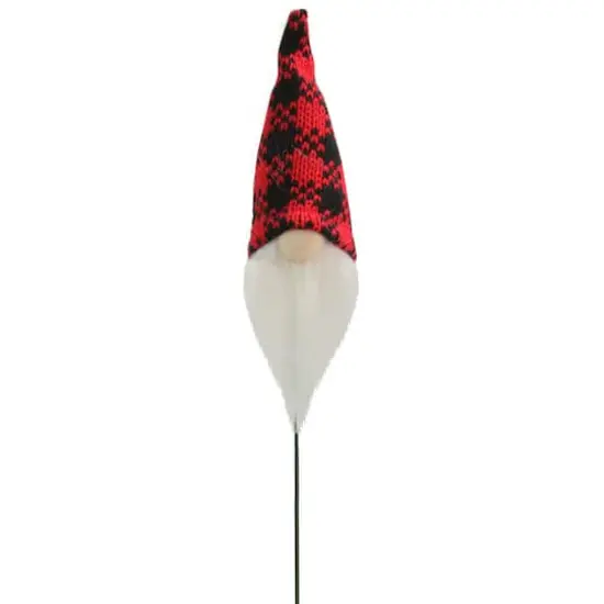 12.5" Red and Black Plaid Santa Gnome Head Christmas Pick {1}