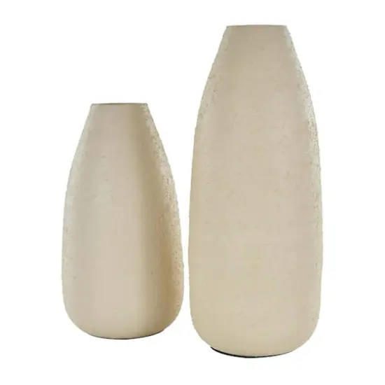 Cream Minimalistic Distressed Textured Metal Vase Set {4}