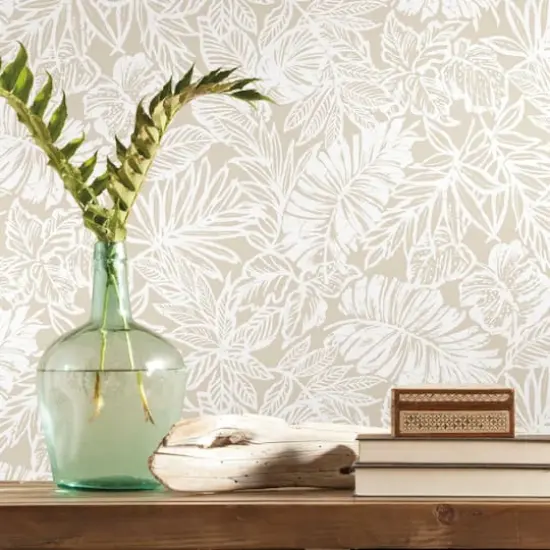 RoomMates Batik Tropical Leaf Peel & Stick Wallpaper Beige {4}