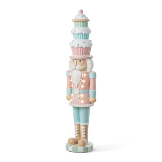 Glitzhome&reg; 28" Lighted Resin Christmas Cupcake Nutcracker Porch Decor with Timer {1}
