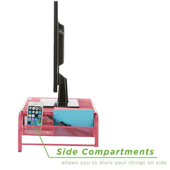 Mind Reader Metal Mesh Monitor Stand & Desk Organizer Pink {5}