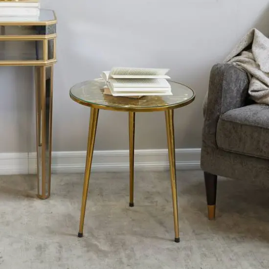 Gold Aluminum Accent Table with Clear Glass Top 20" x 19" x 22" {9}