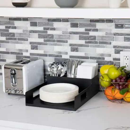 Mind Reader Black Plastic Utensil, Napkin & Plate Serving Tray {3}