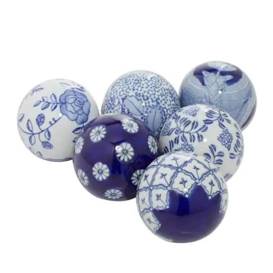 3" Blue & White Patterned Ceramic Vase Filler Orb Set {3}