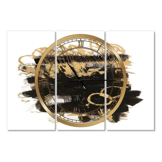 Designart 'Gold And Black Drift Ii Modern Multipanel Wall Clock {1}