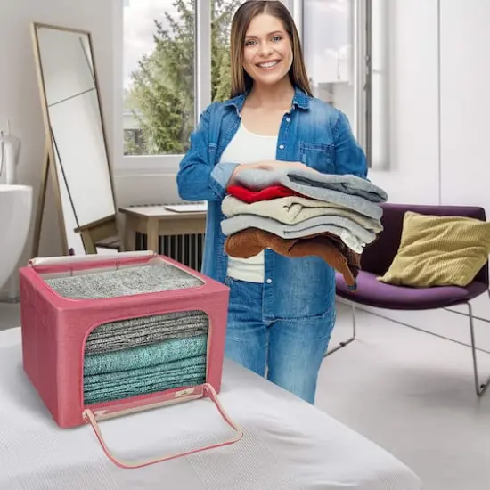 Sorbus Foldable & Stackable Storage Bags with Windows Set Pink {3}