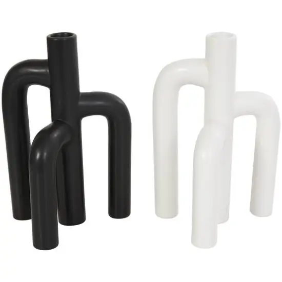 CosmoLiving by Cosmopolitan 10" Black & White Ceramic Abstract 3-Arch Vase Set {1}